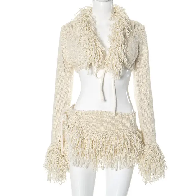 Women's Fashion French Knitted Lace up Suit Apricot - Shop at LoveMi