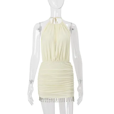 Sexy Backless Solid Color Slim Fit Short Hip hugger Dress Apricot Beige - Shop at LoveMi