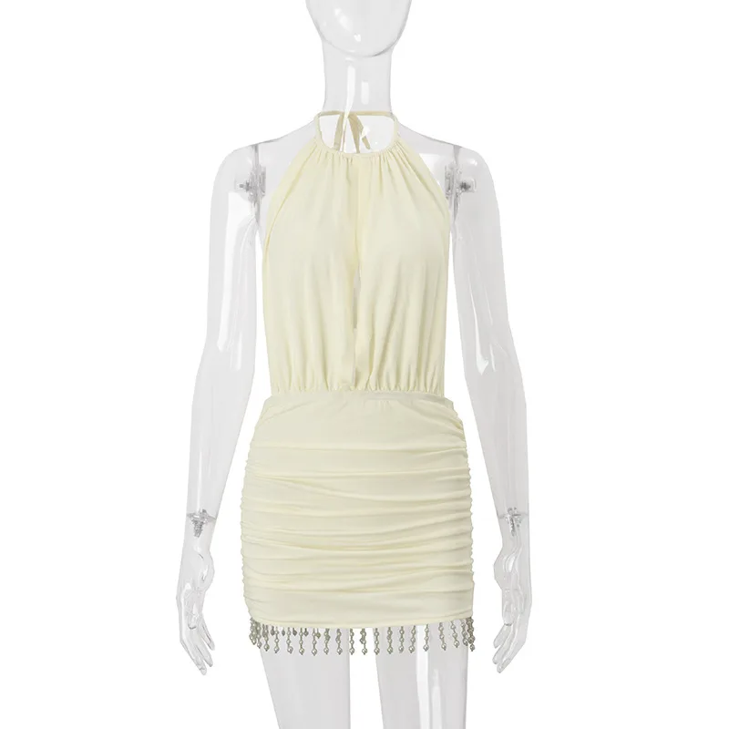 Sexy Backless Solid Color Slim Fit Short Hip hugger Dress Apricot - Shop at LoveMi