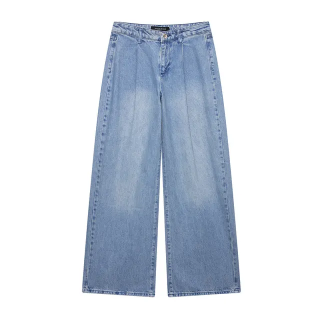 Summer Denim Vest High Waist Pleated Wide Leg Jeans Pants - Shop at LoveMi