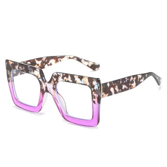 Ladies' Fashionable Thick Square Simple Large Frame Glasses - Top Floral Bottom Purple Frame - View 1