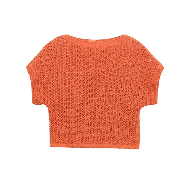 Fashionable All match Hollow Round Neck Knitted Short Top Picture Color - Shop at LoveMi