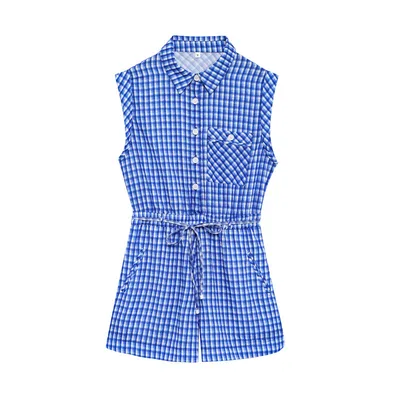 Plaid Simple Sleeveless Lapel One piece Shorts Picture Color L - Shop at LoveMi