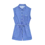Plaid Simple Sleeveless Lapel One-piece Shorts - Picture Color-L