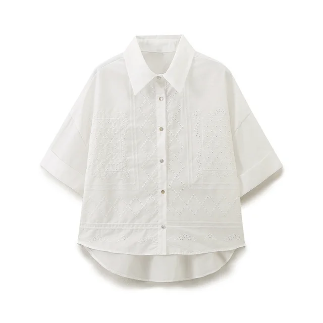 Embroidered Polyester Shorts Silk Shirt Top - Shop at LoveMi