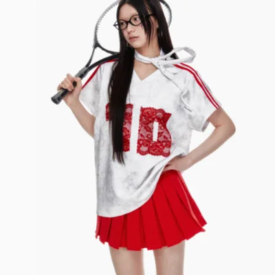 Fine Sparkling Embroidery Vitality Tie V neck Vintage Top For Women Red - Shop at LoveMi