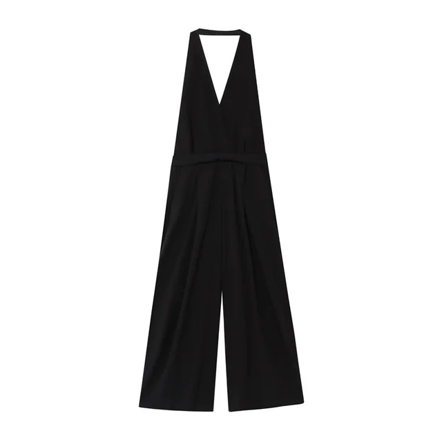 Crepe Hanging Collar Sexy Backless Slim Fit Backless Jumpsuit Picture Color - Shop at LoveMi