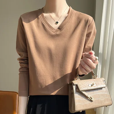 Women's V neck Cotton Top Dark Coffee Color - Shop at LoveMi