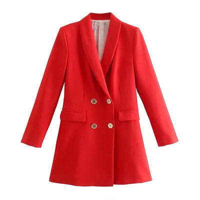 New Fashion Temperament Lapel Long Sleeve Double Breasted Multicolor Suit Jacket Red - Shop at LoveMi