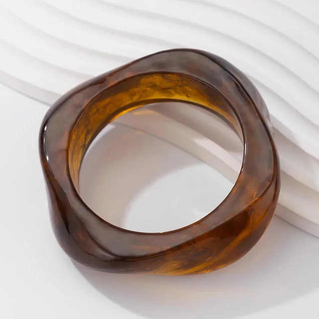 Exaggerated Marble Pattern Acrylic Bracelet Shaped Geometry Amber - Shop at LoveMi