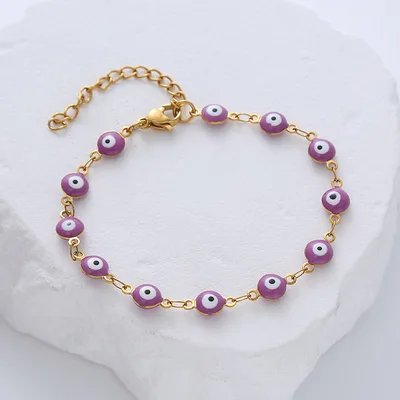 Titanium Steel Round Eye Lucky Amulet Bracelet Golden Purple - Shop at LoveMi