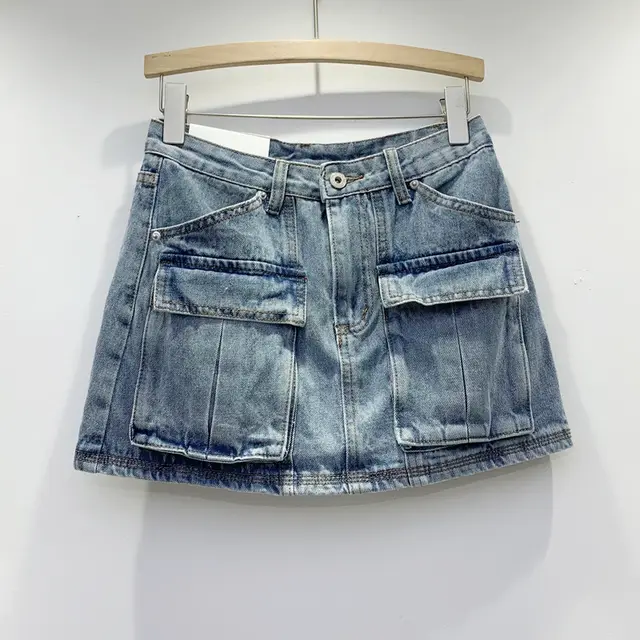 Personalized Workwear With Pocket Denim Skirt Blue - Shop at LoveMi