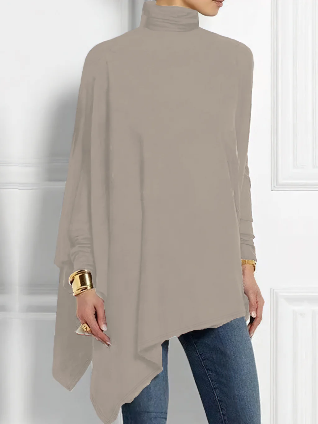 Women's Long-sleeved Irregular Bottoming Top - 8024 Apricot