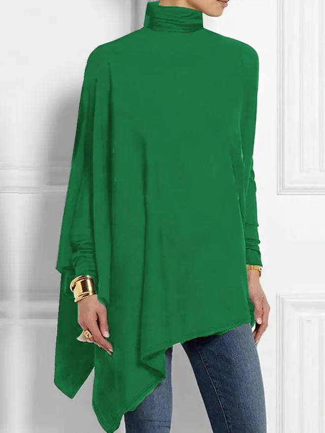 Women's Long sleeved Irregular Bottoming Top 8024 Green - Shop at LoveMi
