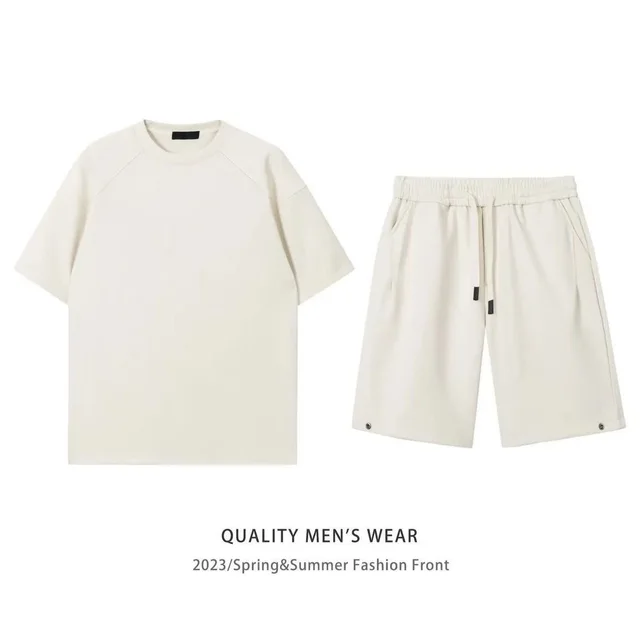 Simple Loose Couple Style Short sleeved Shorts Two piece Suit White - Shop at LoveMi