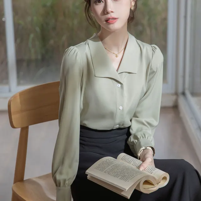 Women's High grade Long sleeved Shirt Green Shirt - Shop at LoveMi