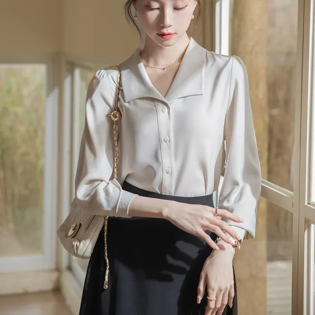 Women's High grade Long sleeved Shirt Oatmeal Color Shirt - Shop at LoveMi