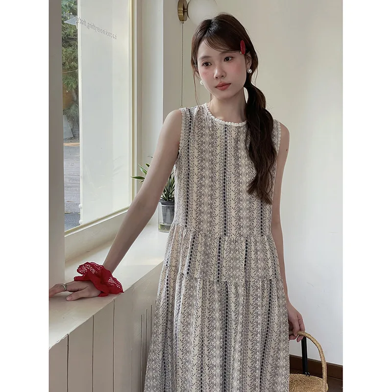 Retro Printed Waist controlled Slimming Dress Women's Summer New Light Khaki - Shop at LoveMi