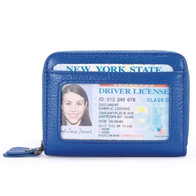 First Cowhide Double Layer Zipper Expanding Card Holder Blue - Shop at LoveMi