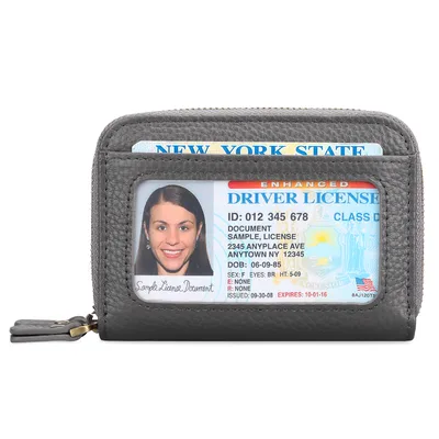 First Cowhide Double Layer Zipper Expanding Card Holder Gray - Shop at LoveMi
