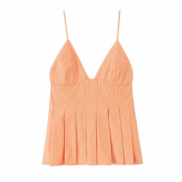 European And American Style Simple All match Poplin Striped Top Orange - Shop at LoveMi