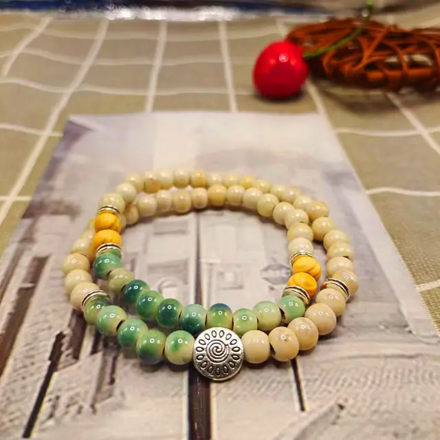 Retro Double layer Ceramic Bracelet For Women White Green - Shop at LoveMi