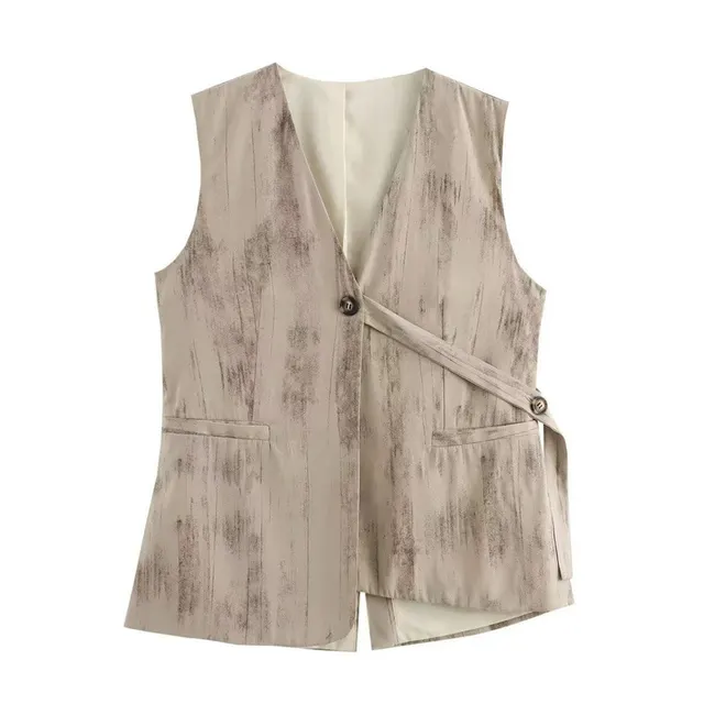 European And American V neck Buttons Decorative Lace up Sleeveless Waistcoat Vest Wide leg Casual Pants Suit Top - Shop at LoveMi