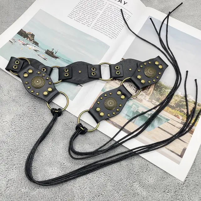 Vintage Flying Ring Design Lace up Belt Black 160Cm - Shop at LoveMi