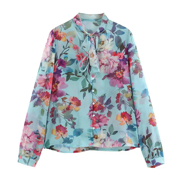 European And American Style Bowknot Decoration Printed Shirt - Shop at LoveMi