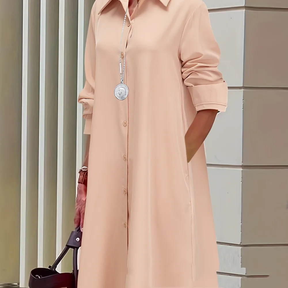 Temperament 3d Printed Shirt Collar Long Sleeve Mid-length Dress - A9S2Ksc3345U