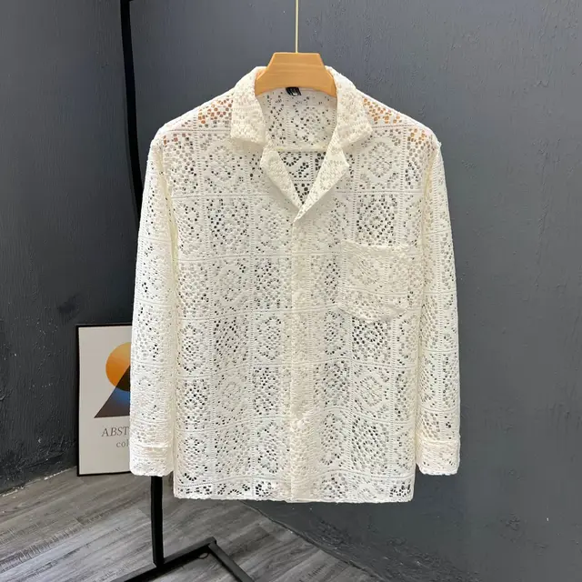 Long Sleeve Hollow Design Thin Cool Breathable Shirt Apricot - Shop at LoveMi