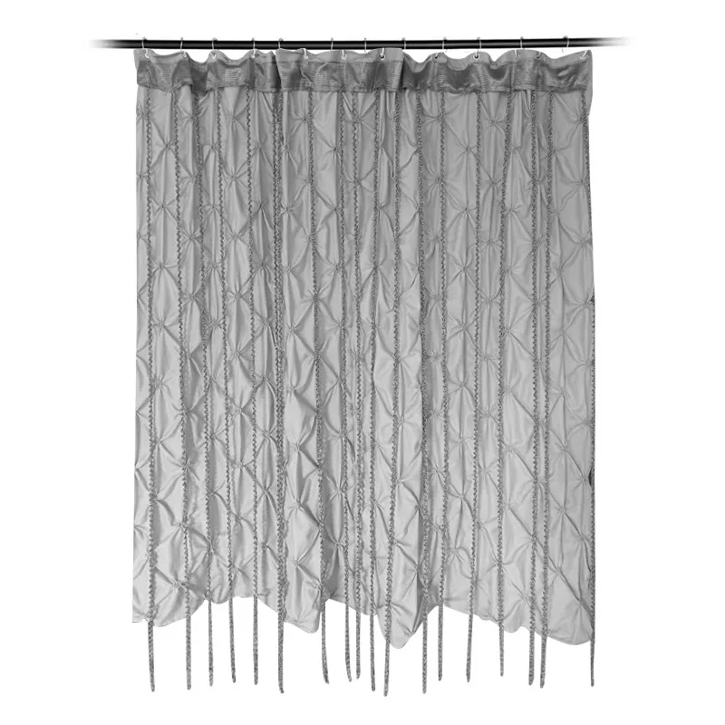 Folding Polyester Bathroom Partition Shower Curtain - Tassel Style