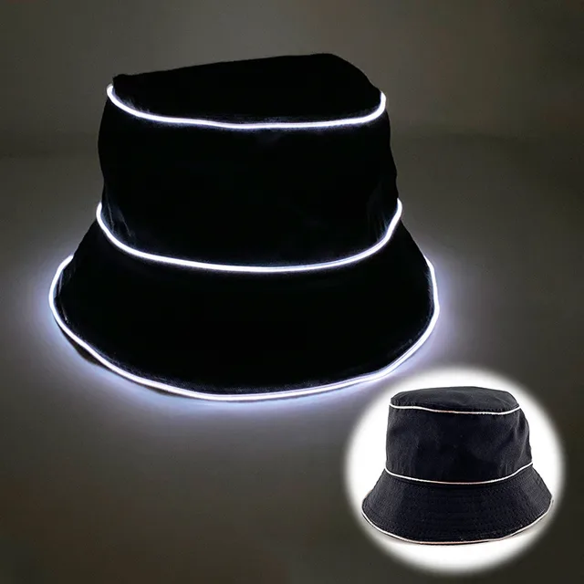 LED Luminous Embroidery Men's And Women's Solid Color Flat Top Sun Hat White On A Black Background - Shop at LoveMi
