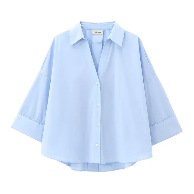 Women's Loose Solid Color Casual Poplin Shirt - Shop at LoveMi