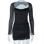 Women's Lace Screen Colour Contrast Patchwork Dress - Black