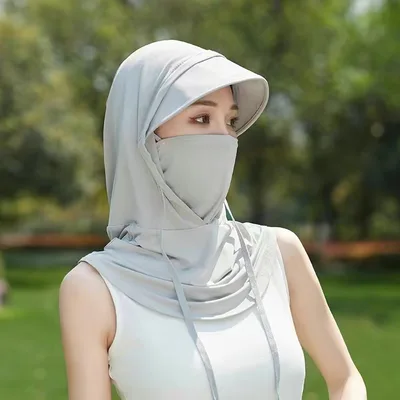 Anti ultraviolet Outdoor Ice Silk Veil Cover Full Face Sun Mask Grey - Shop at LoveMi