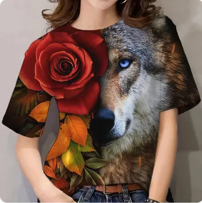Women's T shirt 3d Animal Print Short Sleeve Wolf Top Ty6255 M - Shop at LoveMi