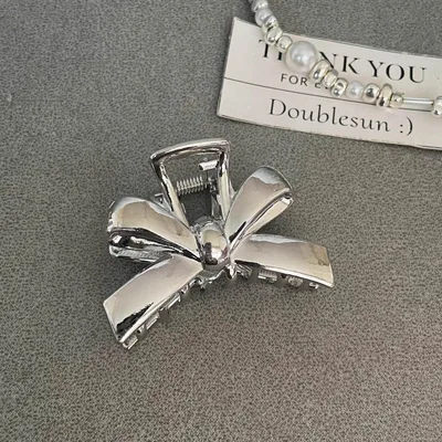 Silver Metal Barrettes Updo Hair Claw Bow - Shop at LoveMi