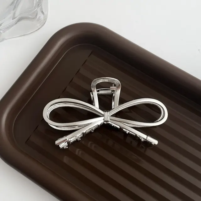 Silver Metal Barrettes Updo Hair Claw Ribbon Bowknot - Shop at LoveMi