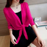 Shawl Short Coat Women's Waistcoat Thin Cardigan Air Conditioning Shirt - Rose Red
