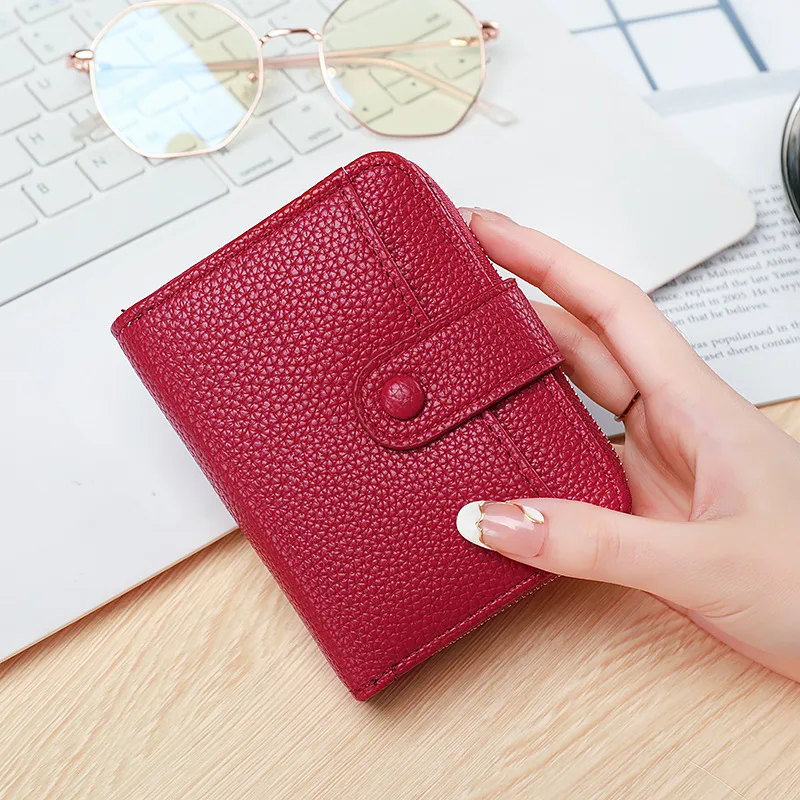 Ladies' Short Wallet With Lychee Pattern Red - Shop at LoveMi