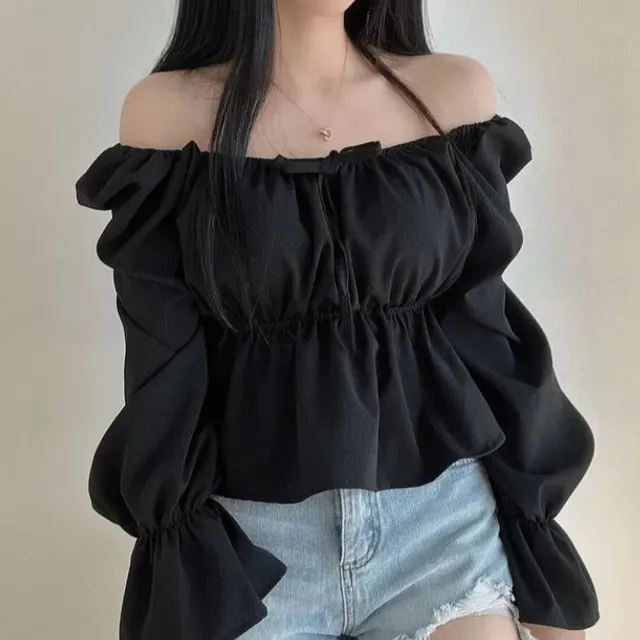 Korean Style Gentle Puff Sleeve Shirt Women Black - Shop at LoveMi