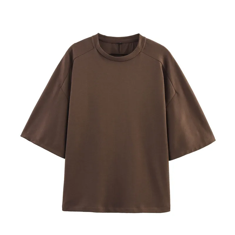 Short Sleeve Double-sided Cloth Sweater Pants - Brown Top