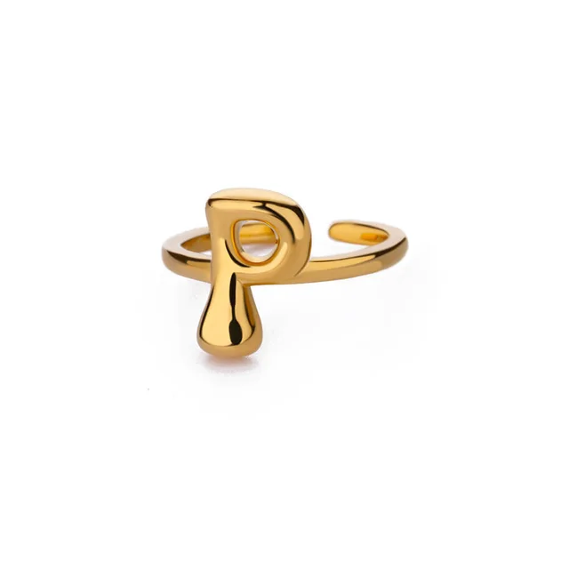 Cute Bubble Letters Ring Gold 18K Gold Plated Ring P - Shop at LoveMi