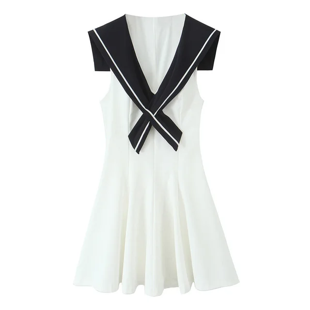 American Slim Fit Slimming Contrast Color White Stitching Dress - Shop at LoveMi
