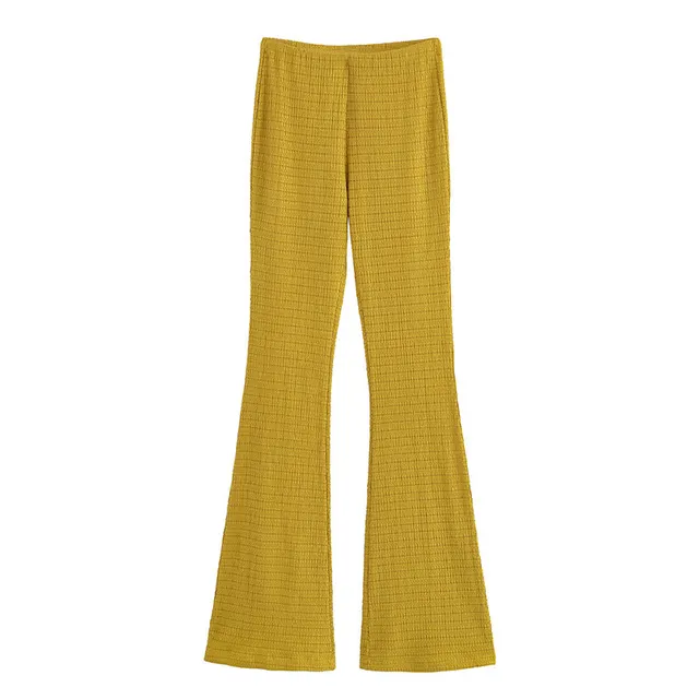 Button Decoration Square Collar Wide Shoulder Strap Sleeveless Top Texture Mid Waist Bell bottom Pants Pants - Shop at LoveMi