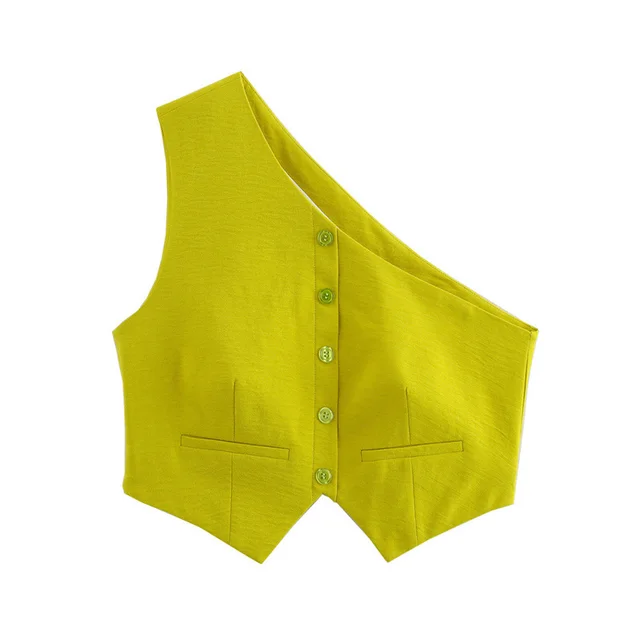 Solid Color Irregular Green One shoulder Vest Strap Top - Shop at LoveMi
