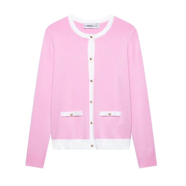 Solid Color Stitching Edge Knitted Coat Pink - Shop at LoveMi