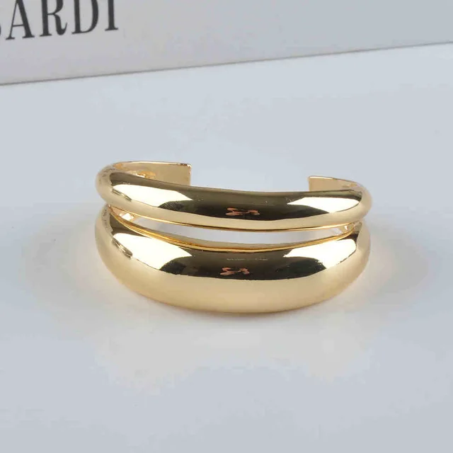 Glossy And Simple Bracelet Double layer Design Wide Bracelet Gold - Shop at LoveMi