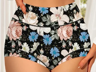 Floral Print Belly Contracting Women's Underwear High Waist Printed Black - Shop at LoveMi
